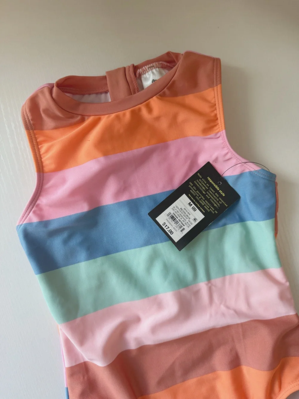 Target Art Class Girls 8 Medium One Piece Swimsuit Zip Back Stripe Retro New NWT